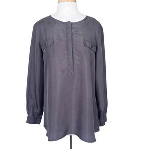 Buffalo Silk Tunic Top Blouse Womens PL Chrome Grey Popover Relaxed Luxury
